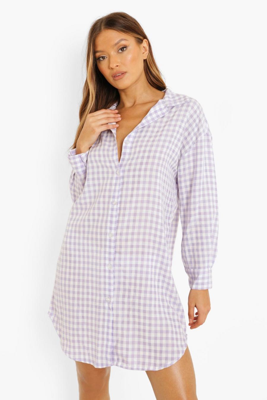 Lilac Oversized Gingham Textured Shirt Dress image number 1