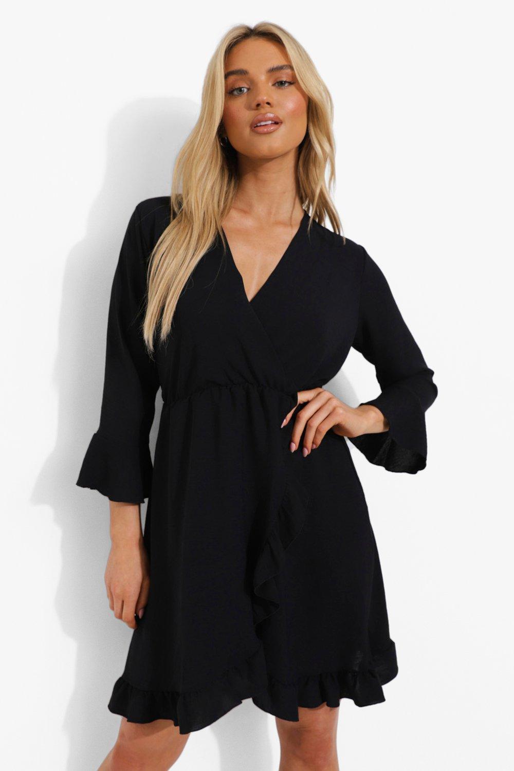 Boohoo black ruffle on sale dress