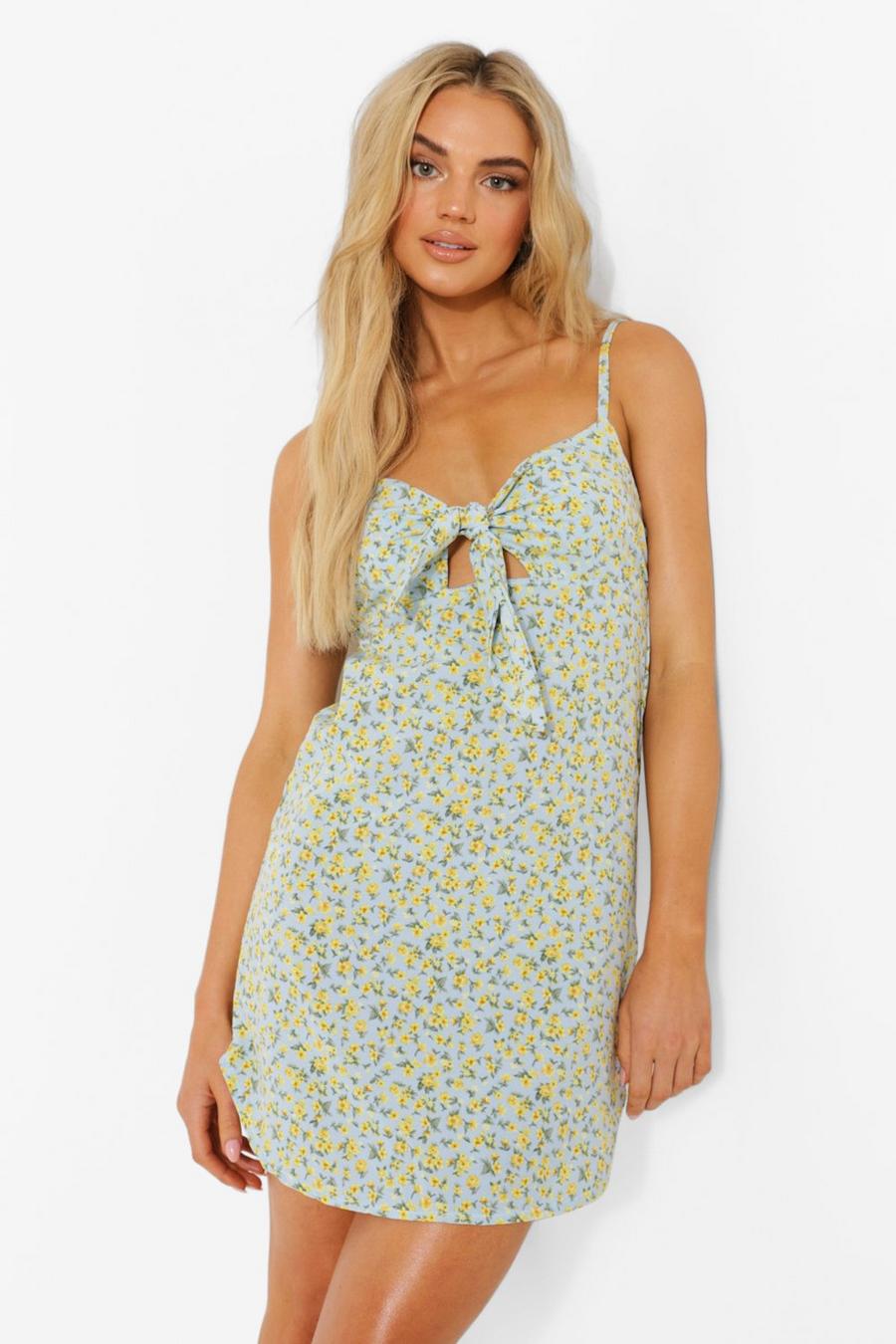 Yellow Ditsy Tie Front Swing Dress image number 1