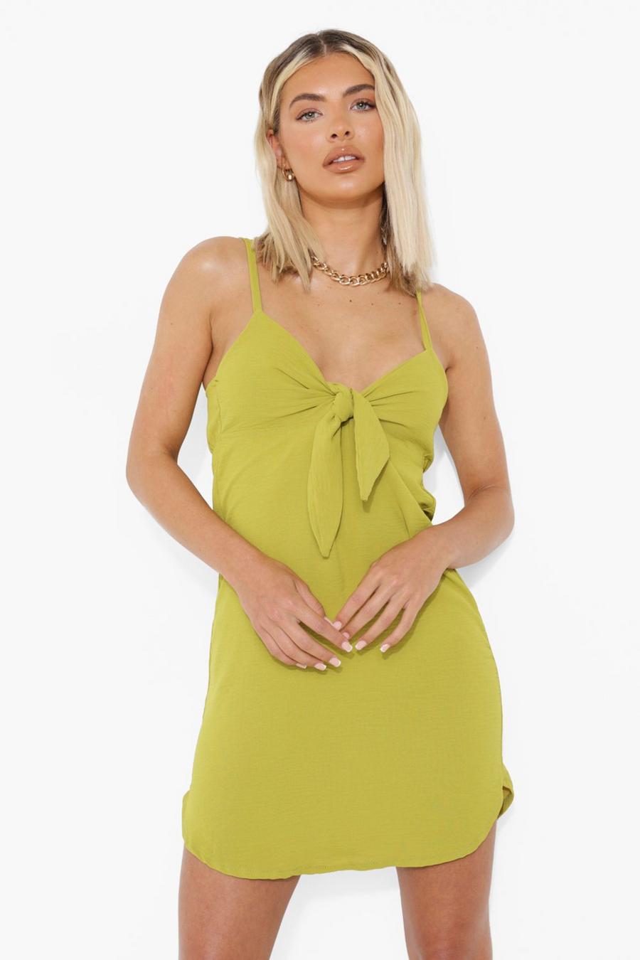Olive Tie Front Swing Mini Dress image number 1