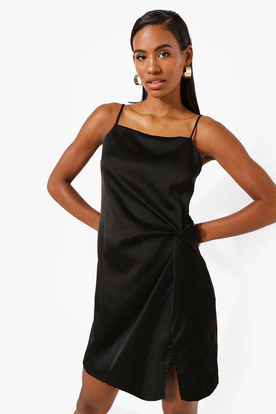 Black Twist Side Seam Strappy Mini Dress image number 1