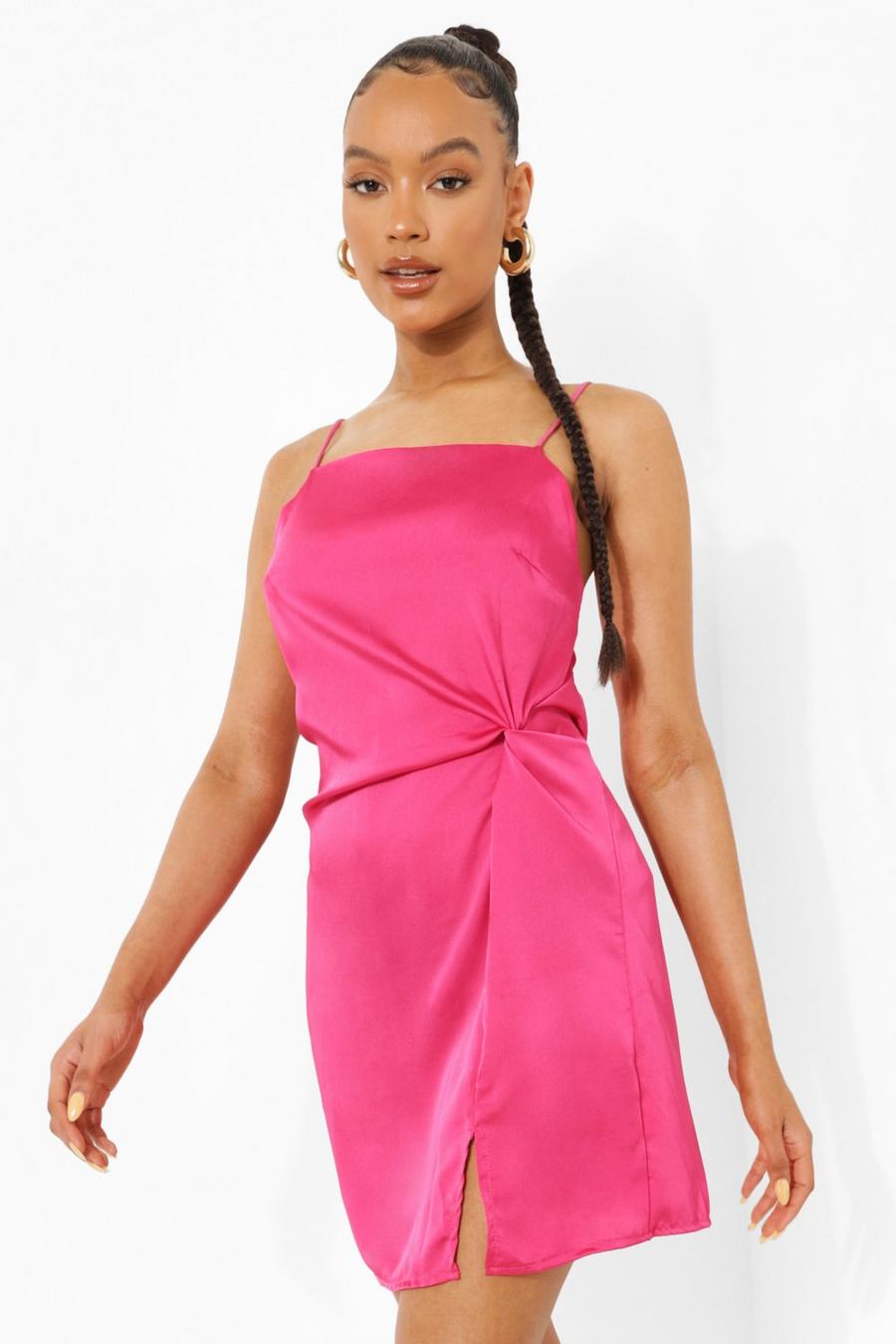 Hot pink Twist Side Seam Strappy Mini Dress image number 1