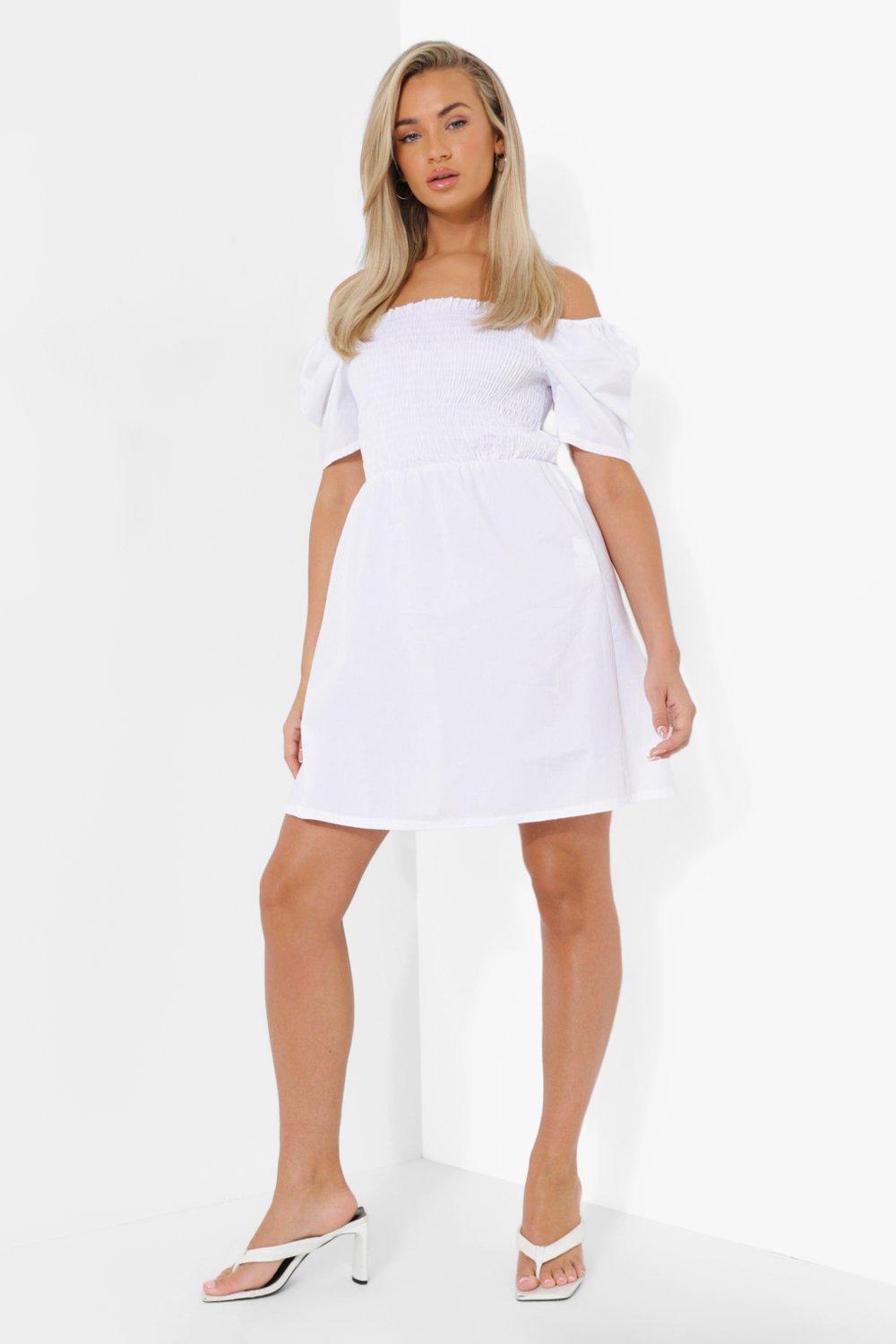 Boohoo white 2025 off shoulder dress