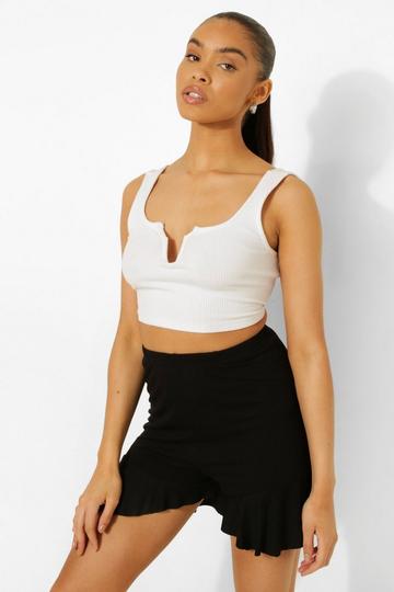 Black Wide Frill Hem Shorts