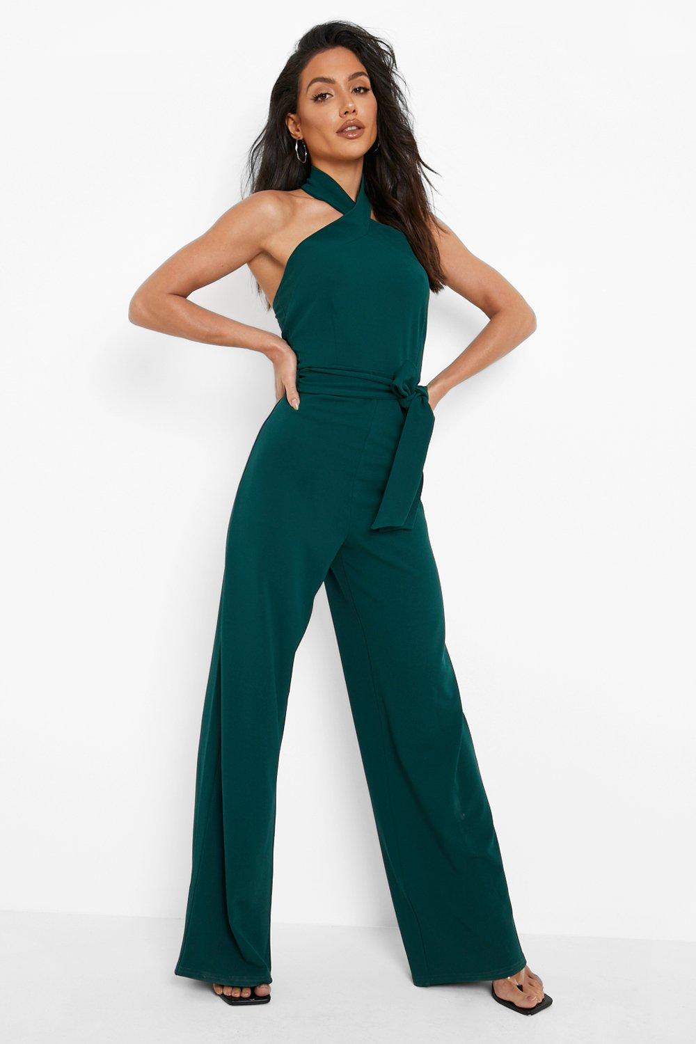 Wide Leg Jumpsuit Met Halter Neck En Ceintuur | boohoo