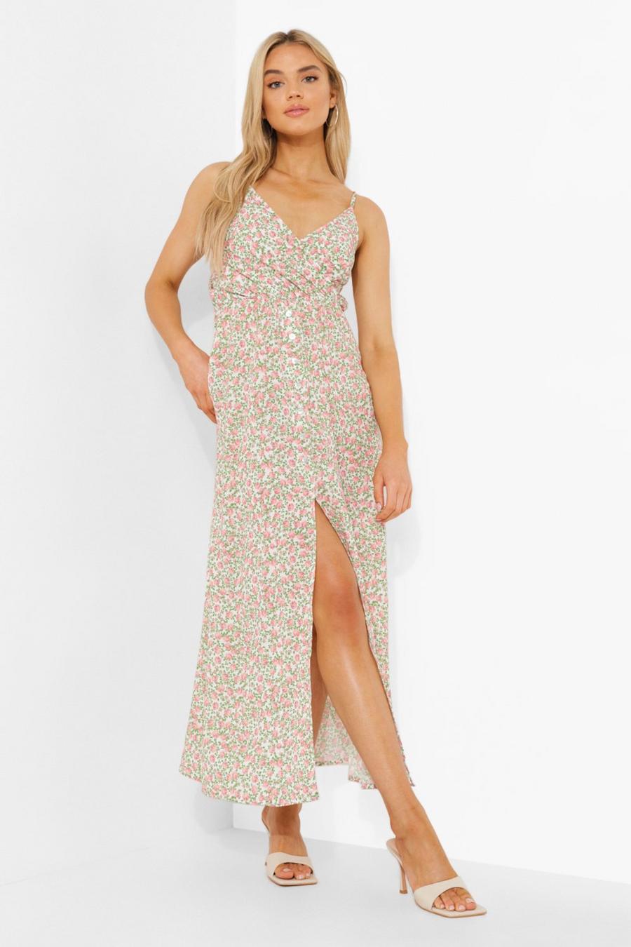 Pink Ditsy Floral Button Front Maxi Dress image number 1