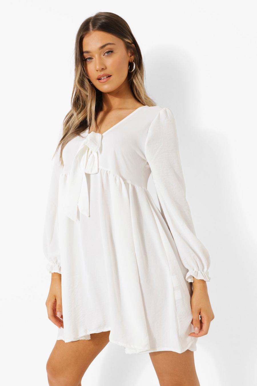 White Tie Front Smock Dress image number 1