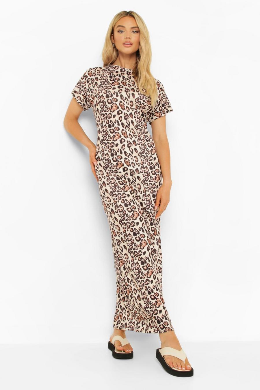 Brown Leopard Print Short Sleeve Maxi Dress image number 1