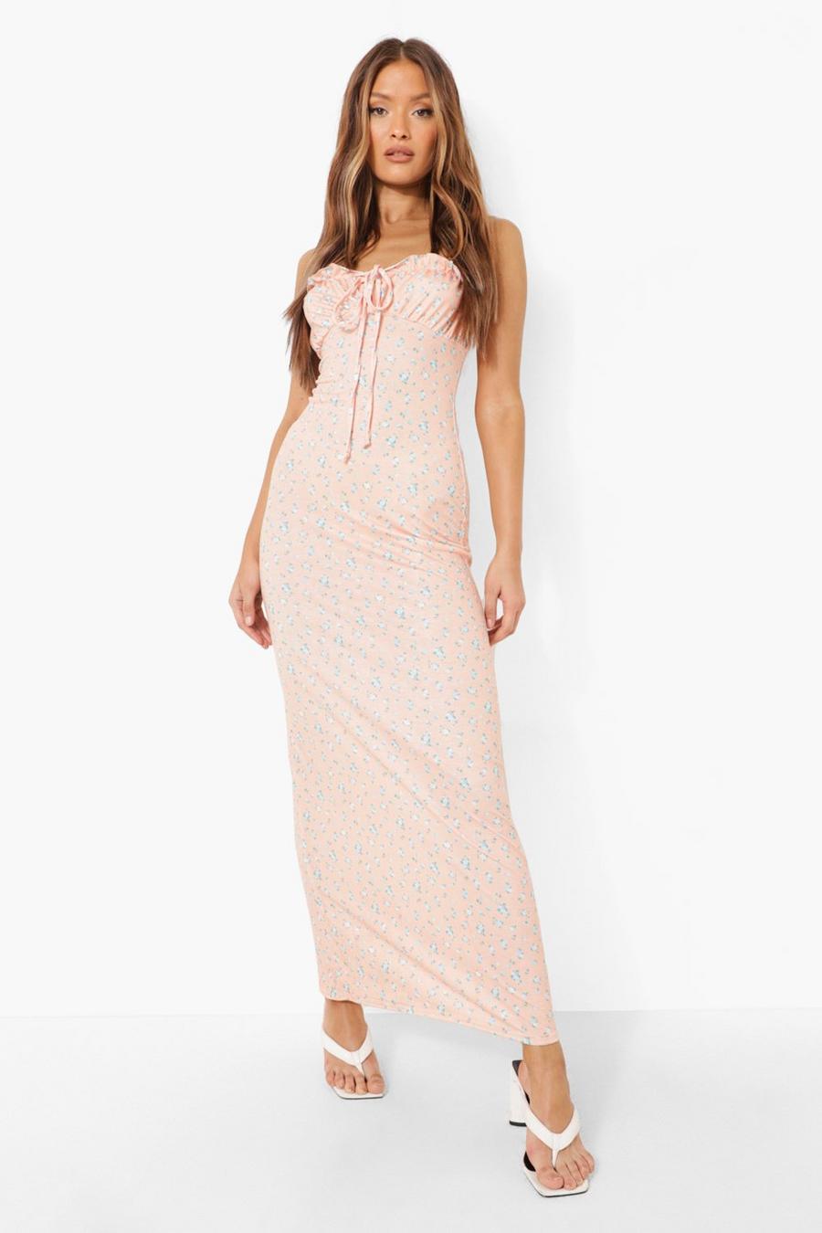 Pink Ditsy Floral Tie Detail Maxi Dress image number 1
