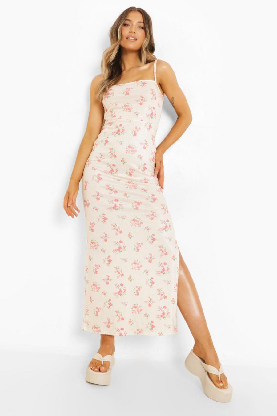 Cream Ditsy Floral Side Split Maxi Dress image number 1