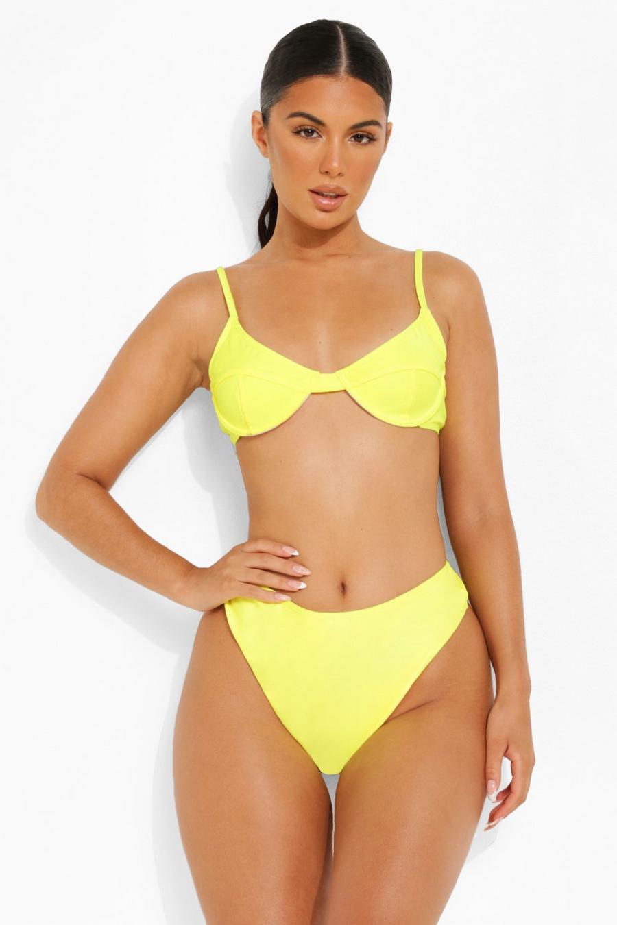 Bikinihose mit hohem Bund und hohem Beinausschnitt, Yellow jaune