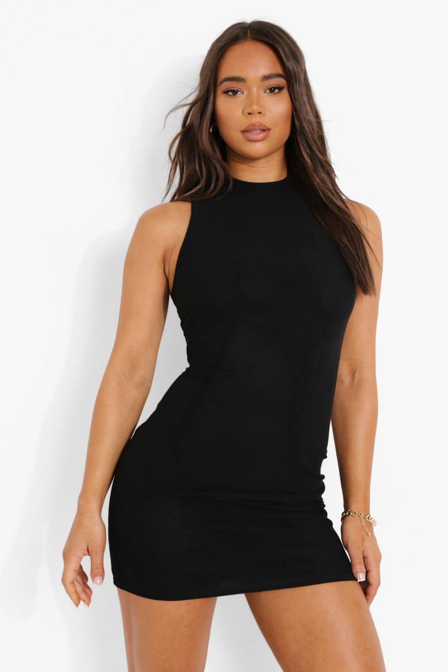 Black Panelled Mesh High Neck Mini Dress image number 1