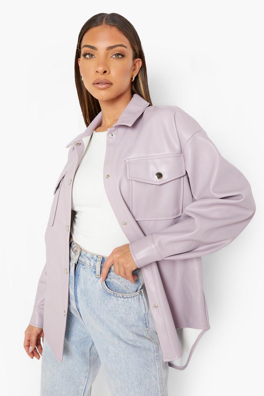 Camisa chaqueta de cuero sintético, Lilac image number 1