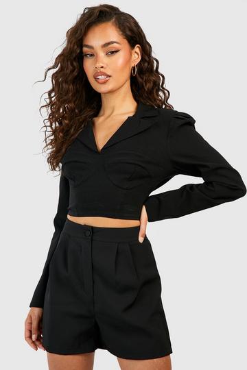 Black Pleat Front Tailored Shorts