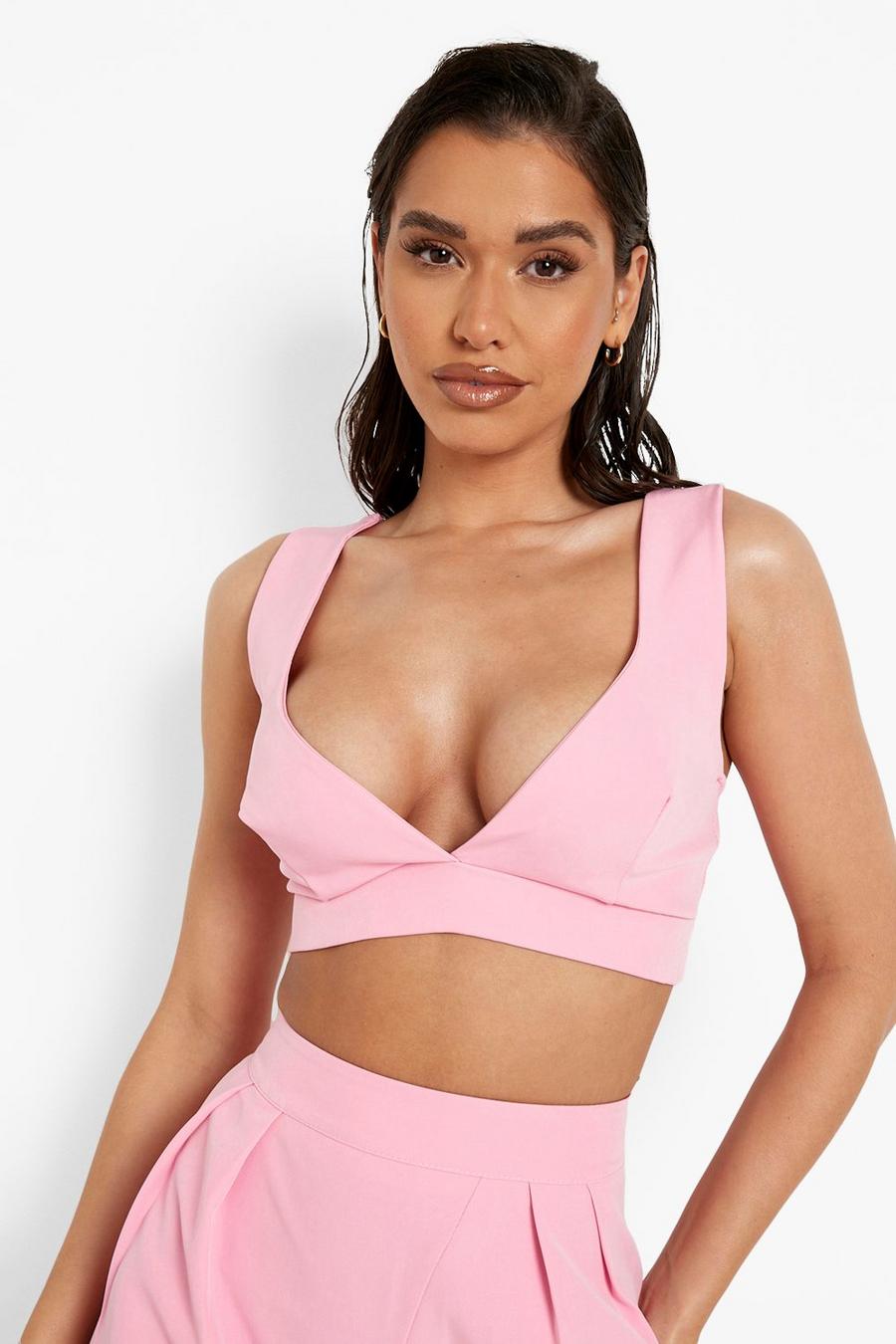 Candy pink Plunge Front Tailored Bralette image number 1