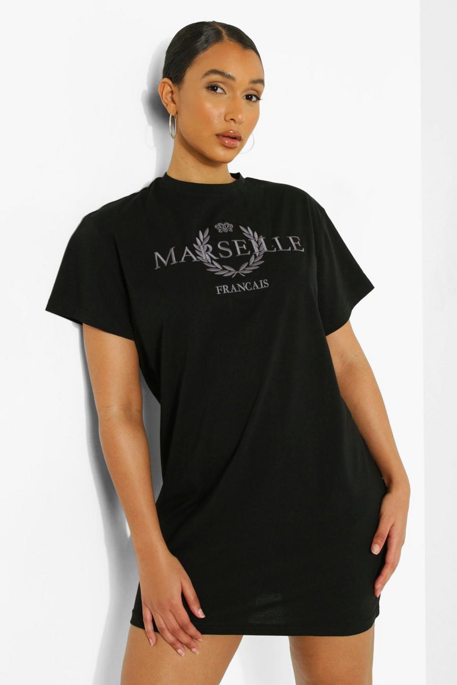 Black Marseille Tonal Embroidered T Shirt Dress image number 1