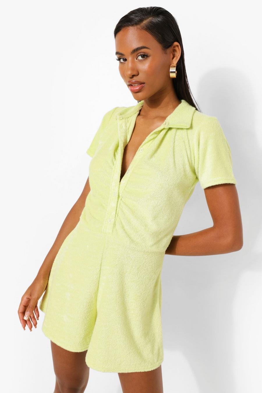 Lime Towelling Rouched Shirt Romper image number 1