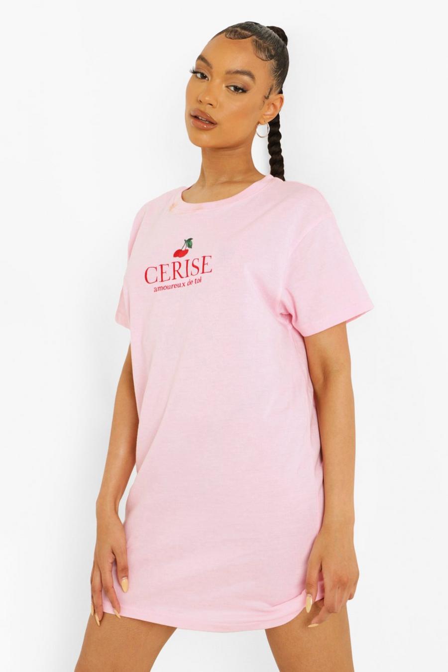 Robe t-shirt imprimé cerise, Pink image number 1