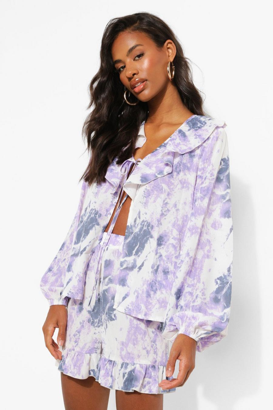 Lilac Tie Dye Blouse Met Ruches image number 1