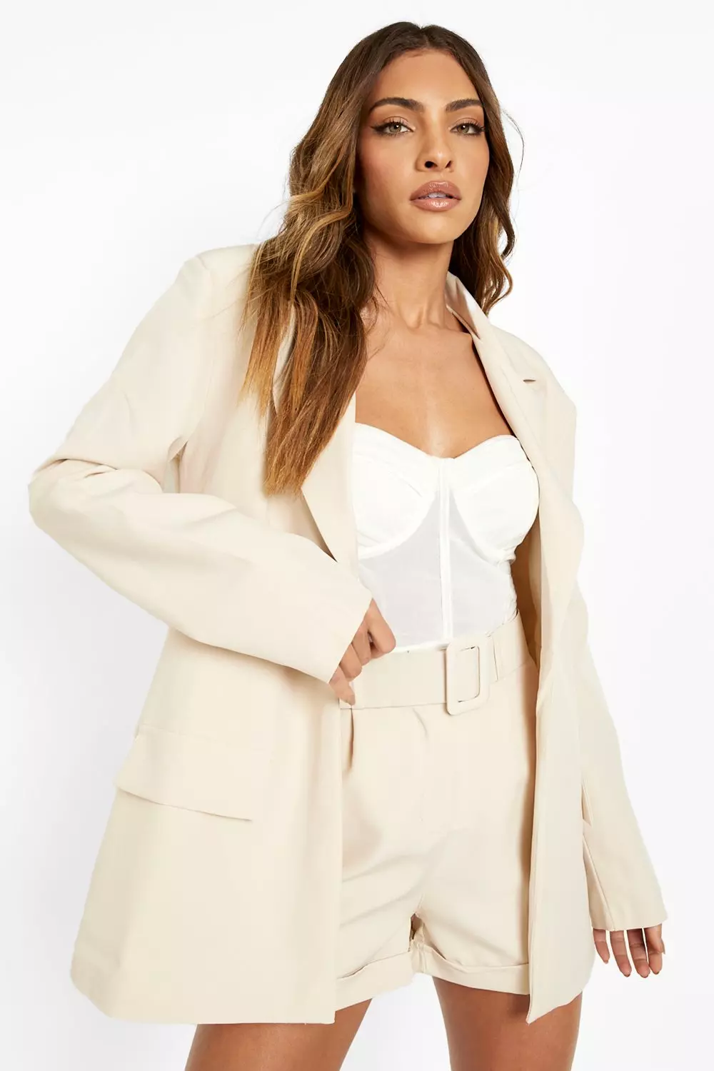 Fitted Blazer Longline Shorts Suit Set