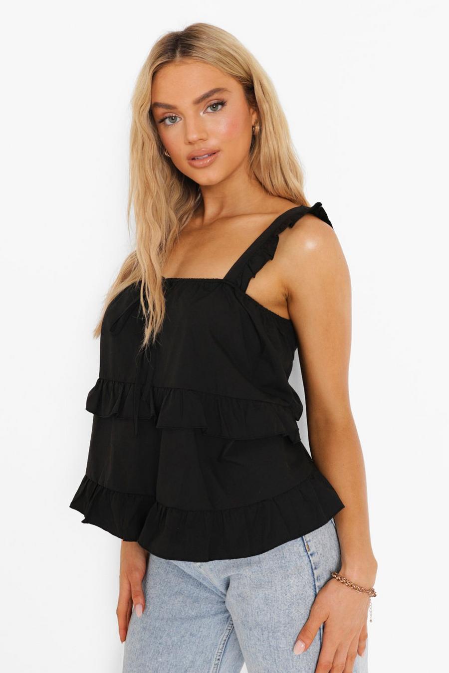 Black Strappy Tiered Smock Top image number 1