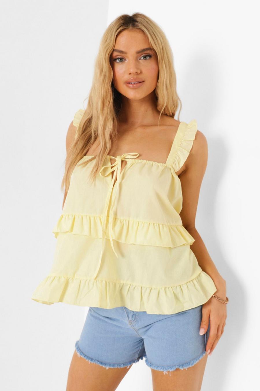 Yellow Strappy Tiered Smock Top image number 1