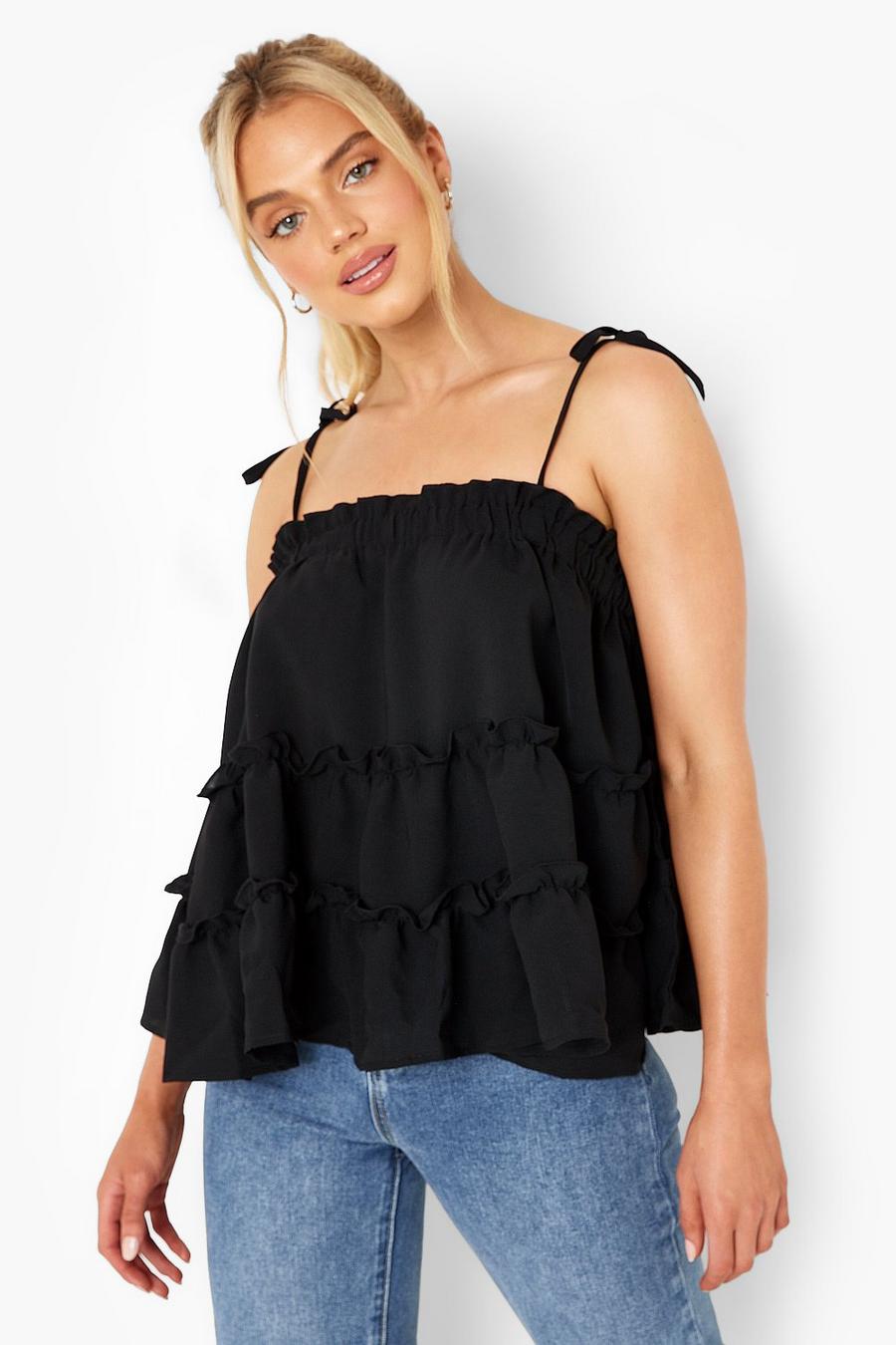 Black Smock Tiered Cami Top image number 1