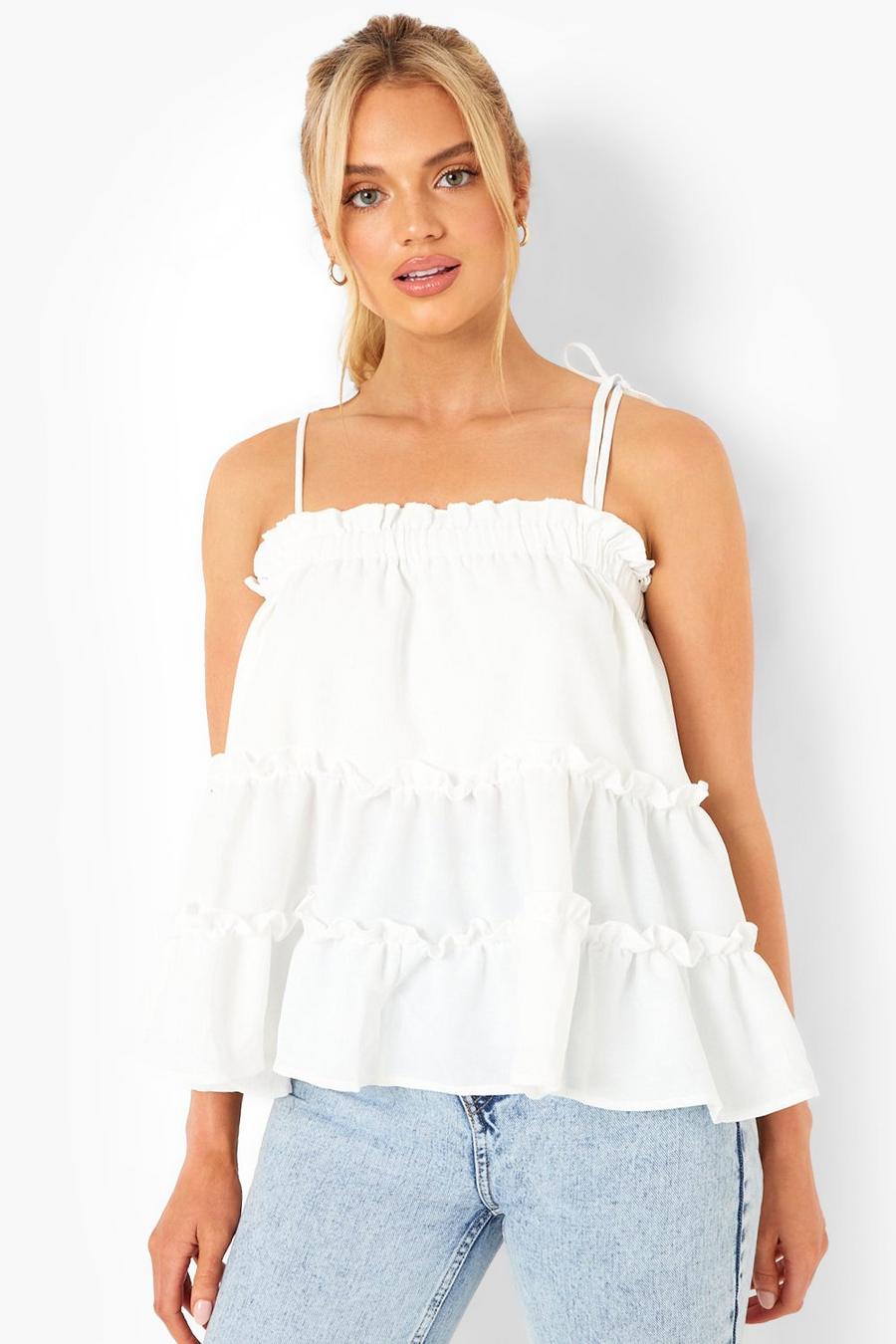 White Smock Tiered Cami Top image number 1