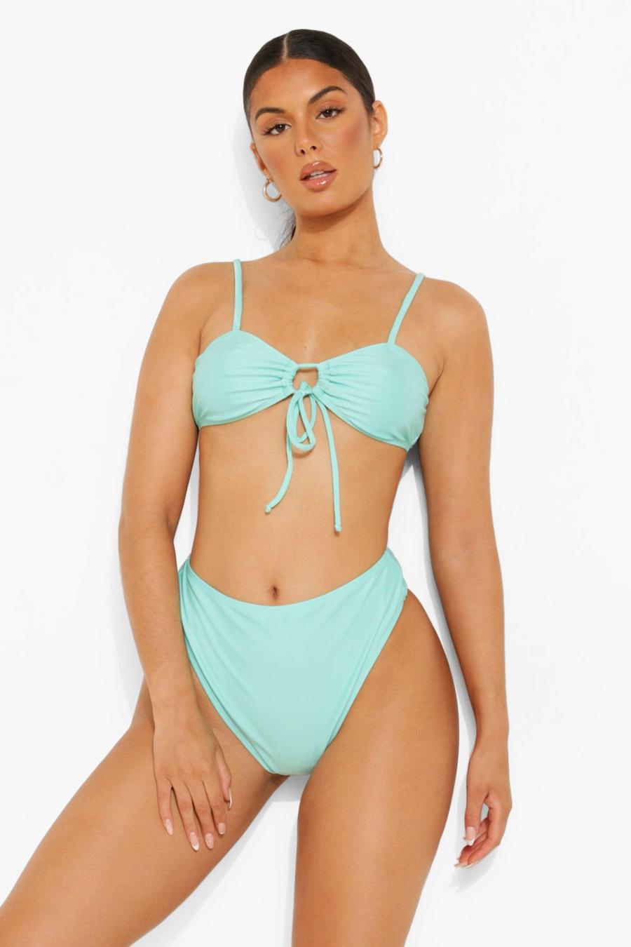 Bikinihose mit hohem Bund und hohem Beinausschnitt, Mint vert