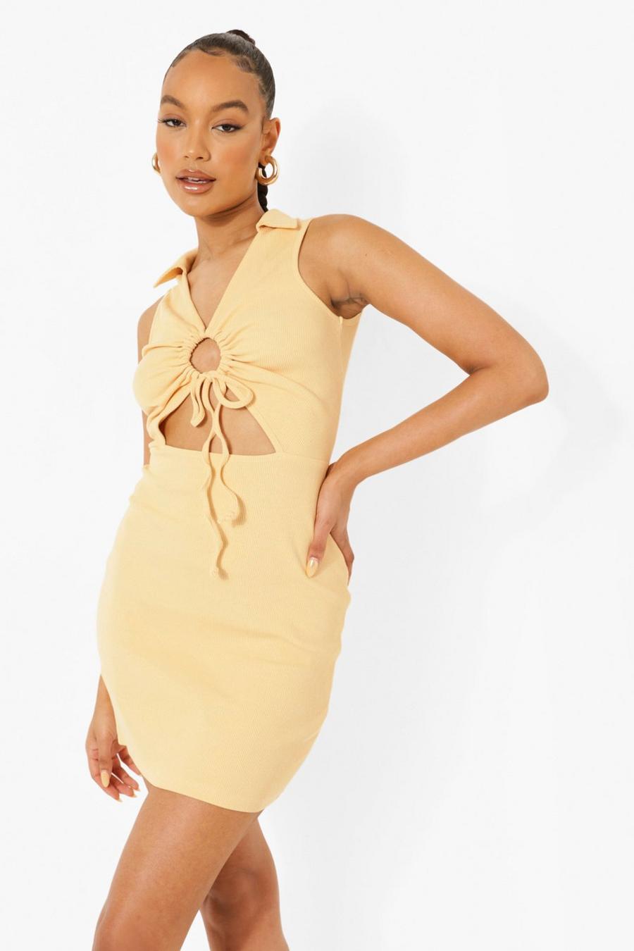 Sand Sleeveless Premium Rib Cut Out Mini Dress image number 1