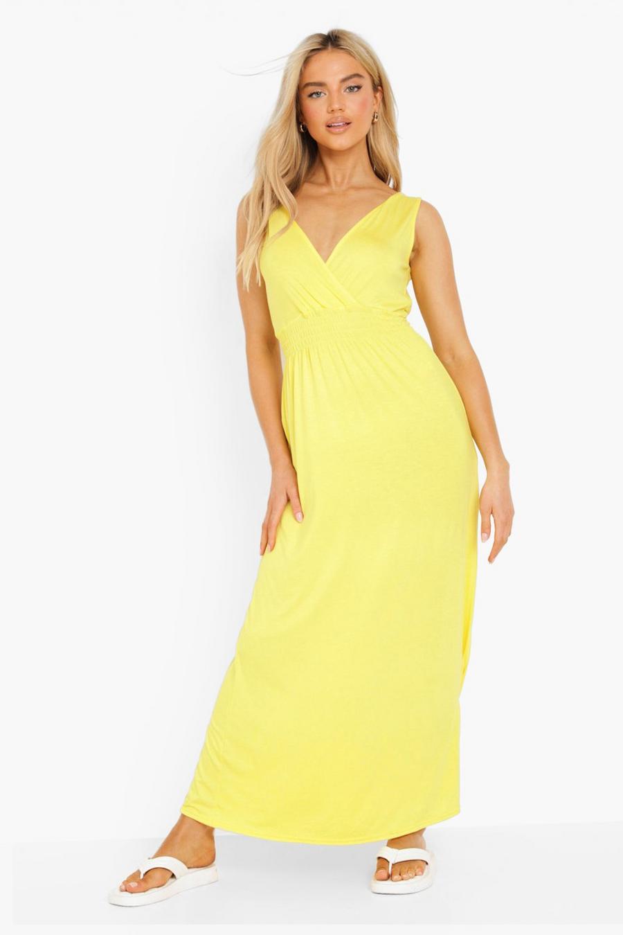 Yellow Basic Shirred Sleeveless Maxi Dress image number 1