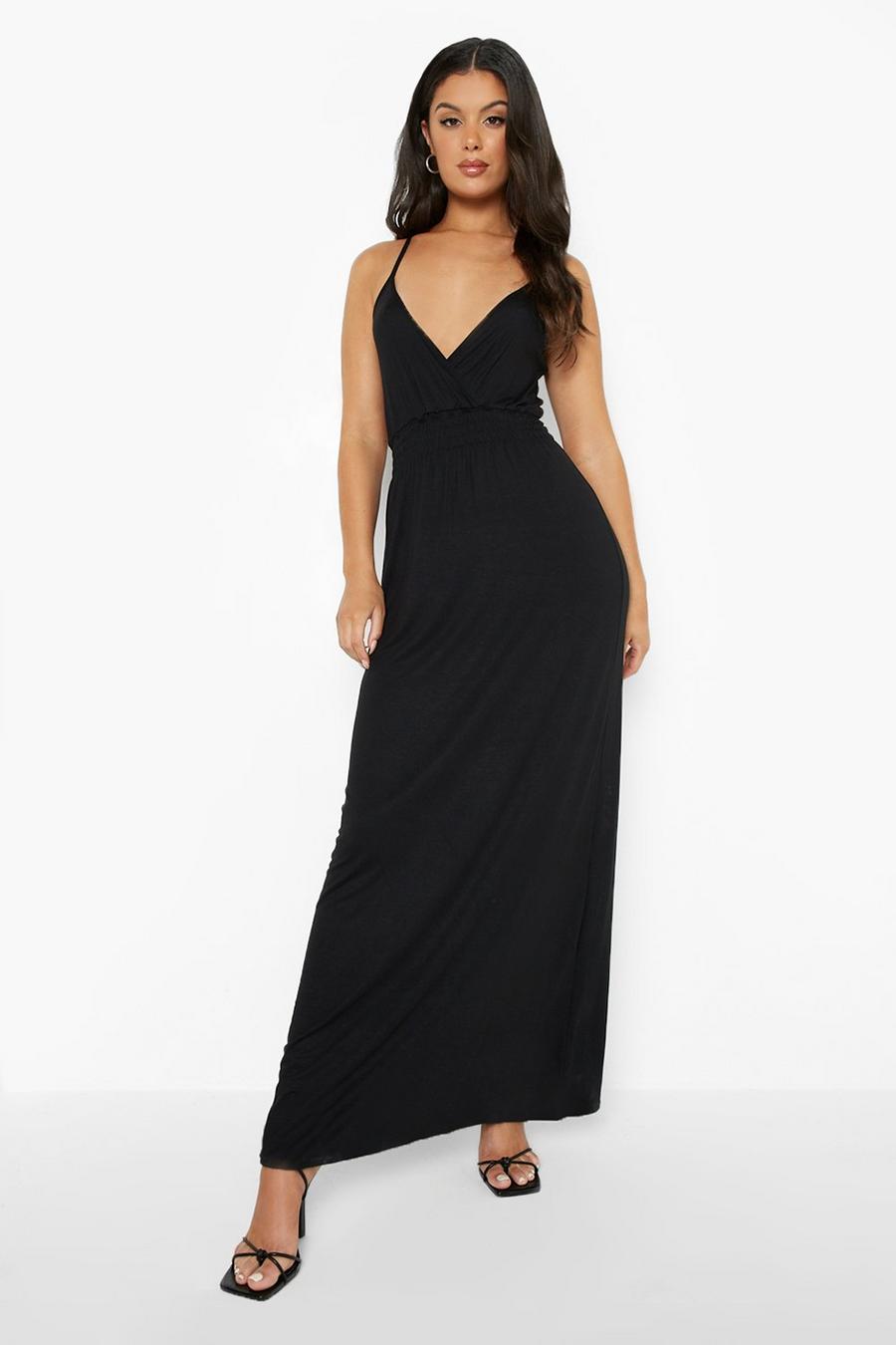 Black Strappy Shirred Maxi Dress image number 1