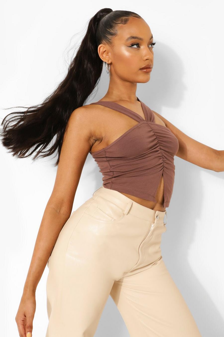 Chocolate brown Ruched Detail Top
