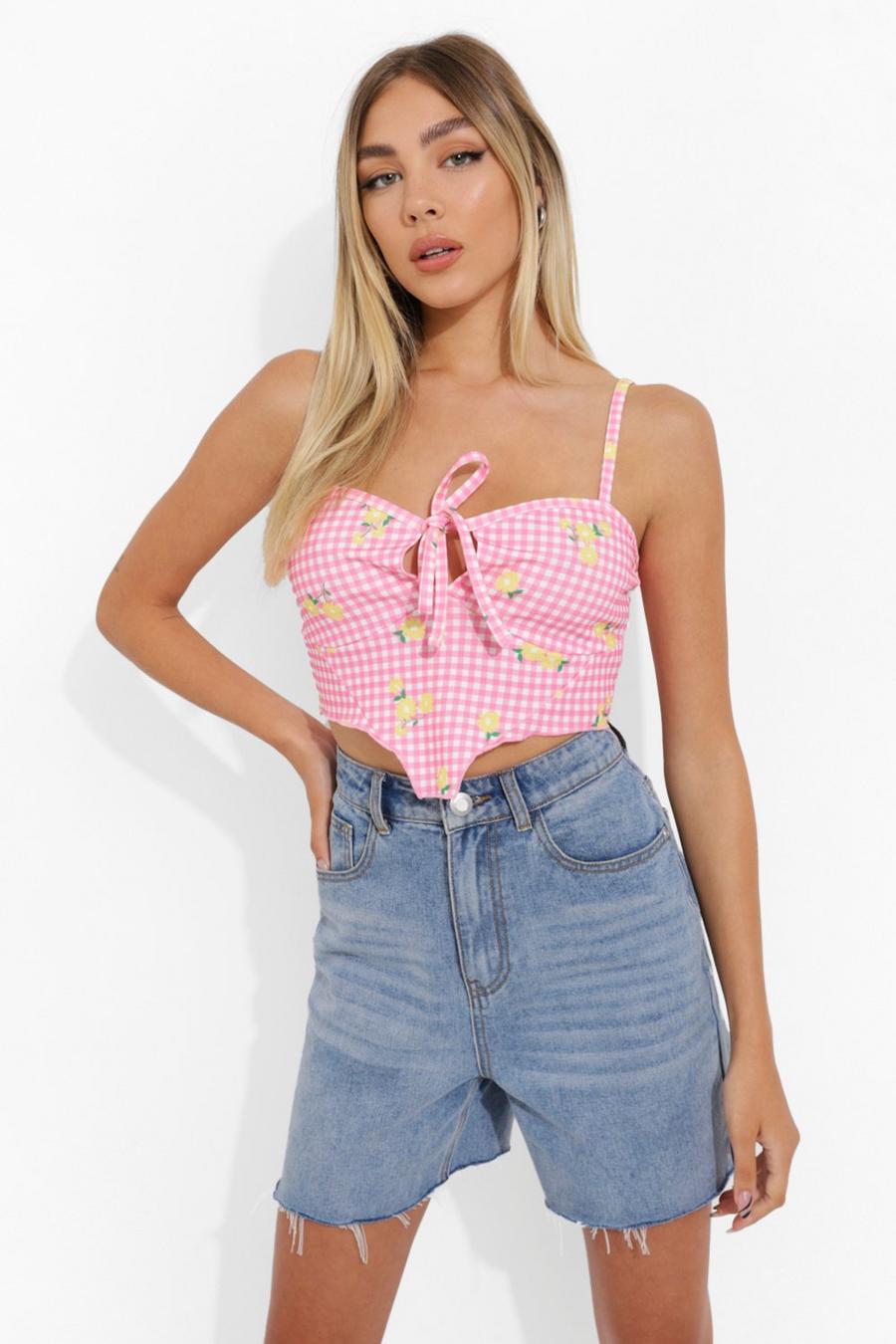 Pink Gingham Corset Top image number 1