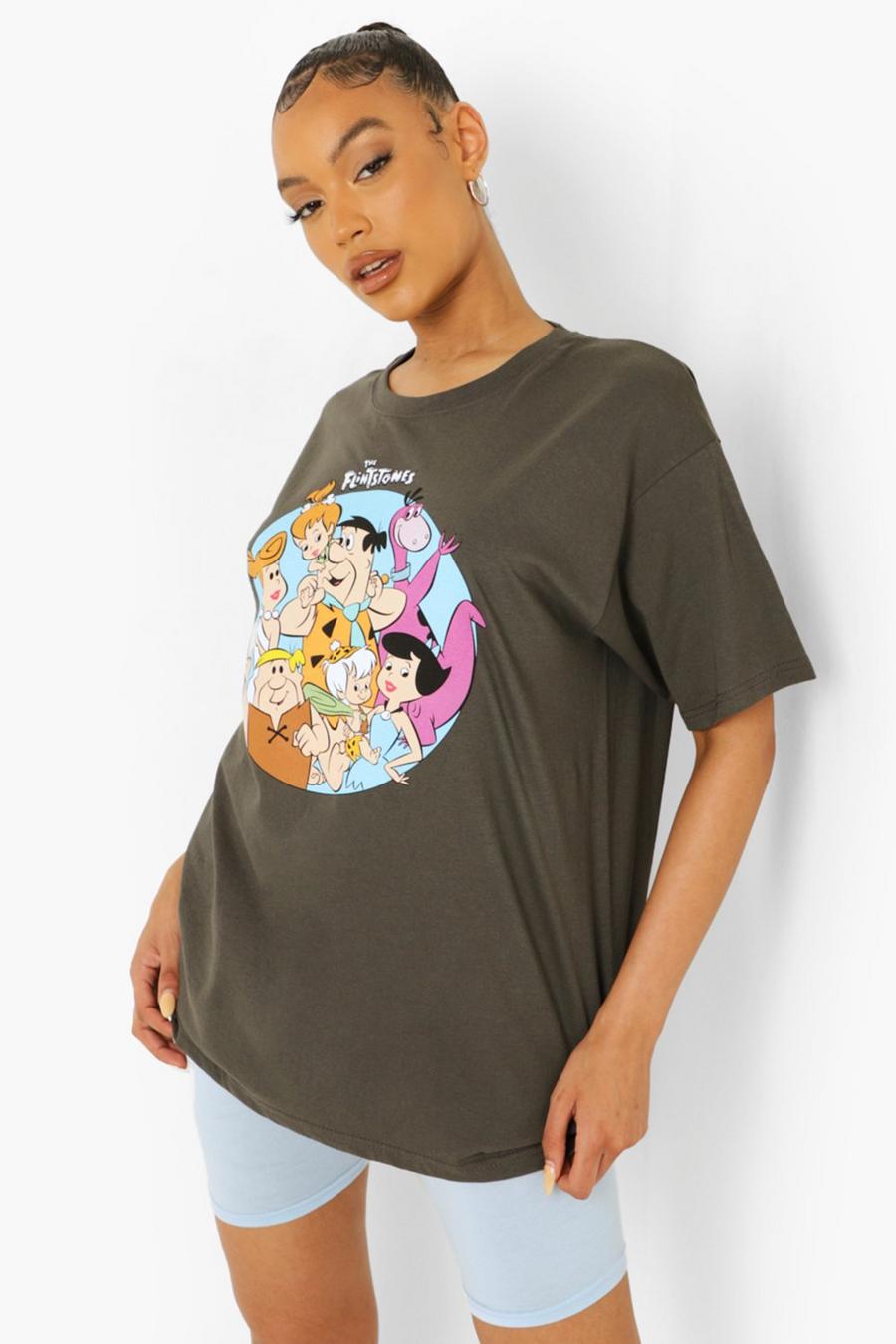 Black Flintstones License Print Oversized T-shirt image number 1