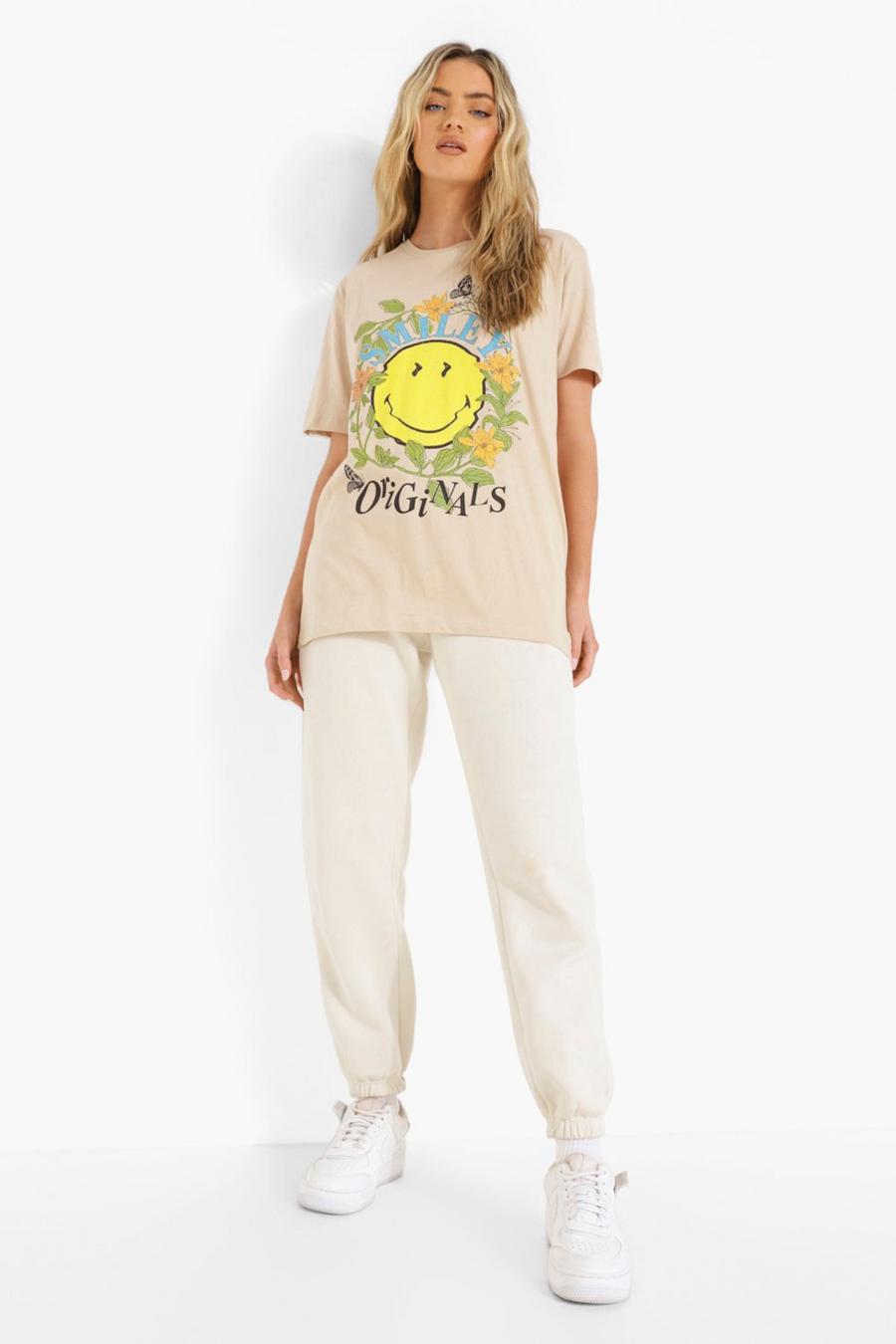 Oversize T-Shirt mit Smiley-Print, Sand image number 1
