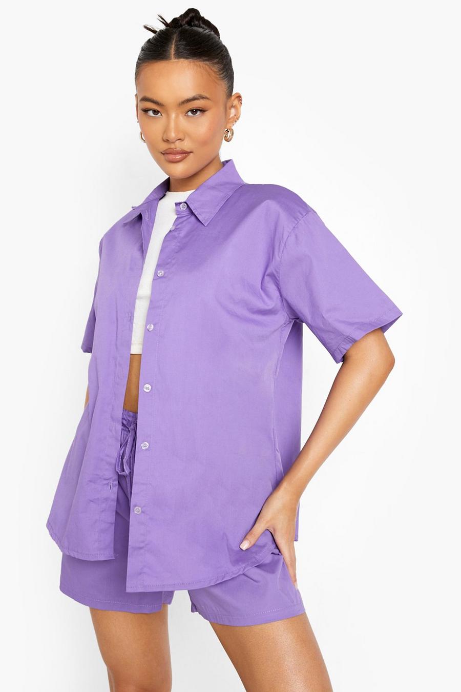 Lilac Cotton Poplin Short Sleeved Shirt & Shorts image number 1