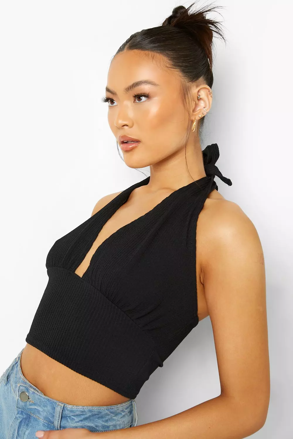 Deep v halter outlet top