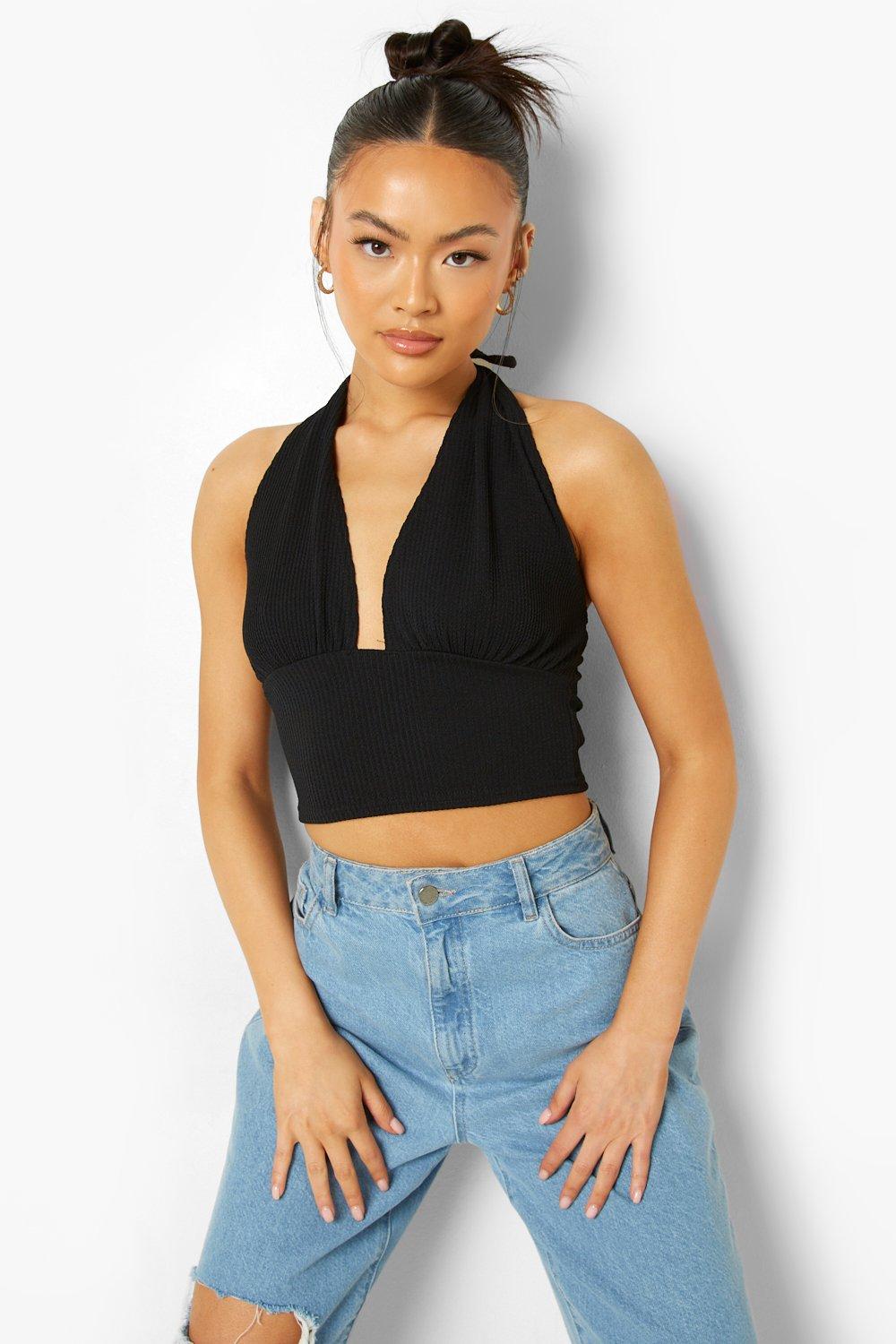 Plunge halter store neck top