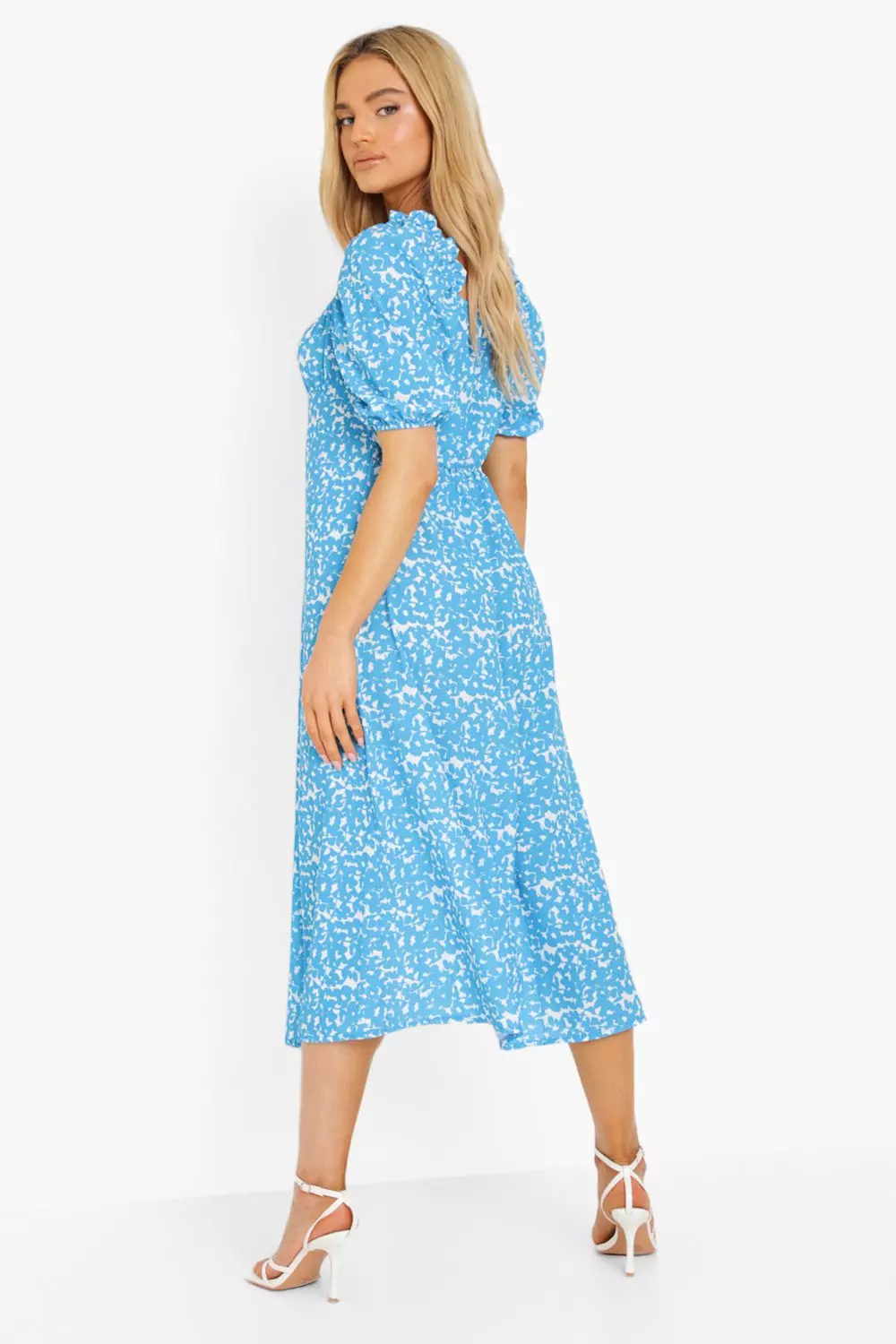 New look puff sleeve midi dress in blue clearance spot