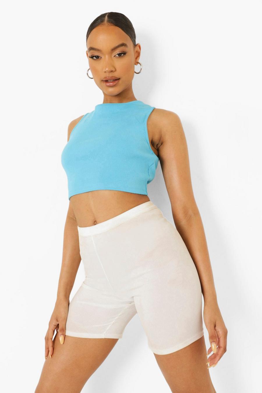 Blue Rib Back Cut Out Sleeveless Crop Top image number 1