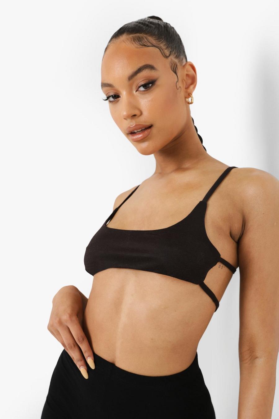 Black Double Layered Super Soft Strappy Bralette image number 1