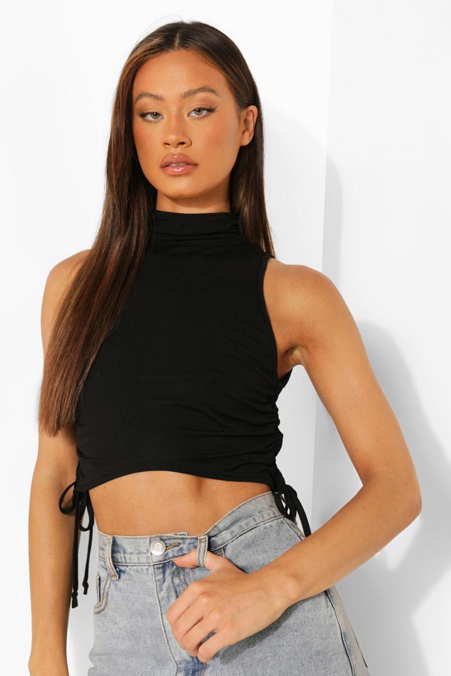 Ruched Detail High Neck Crop Top | boohoo