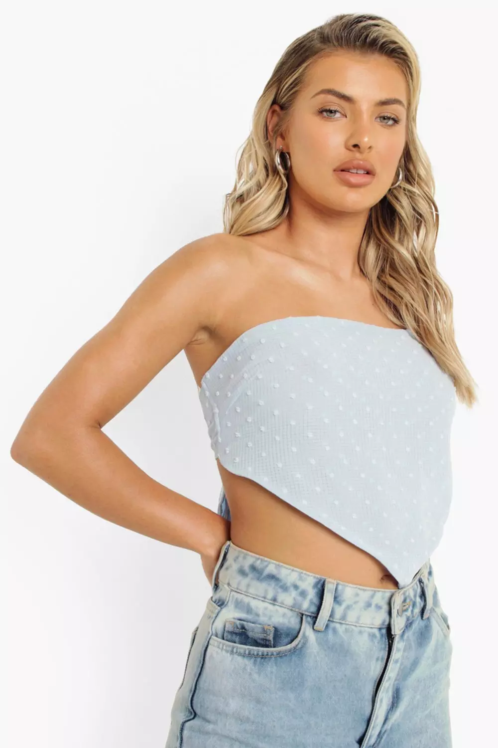 Pale blue Dobby Mesh Scarf Top alternative image