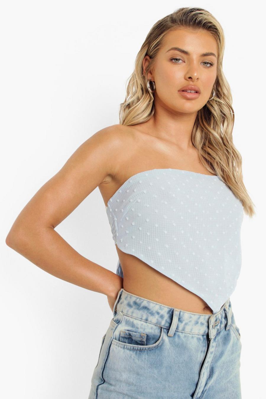 Pale blue Dobby Mesh Scarf Top