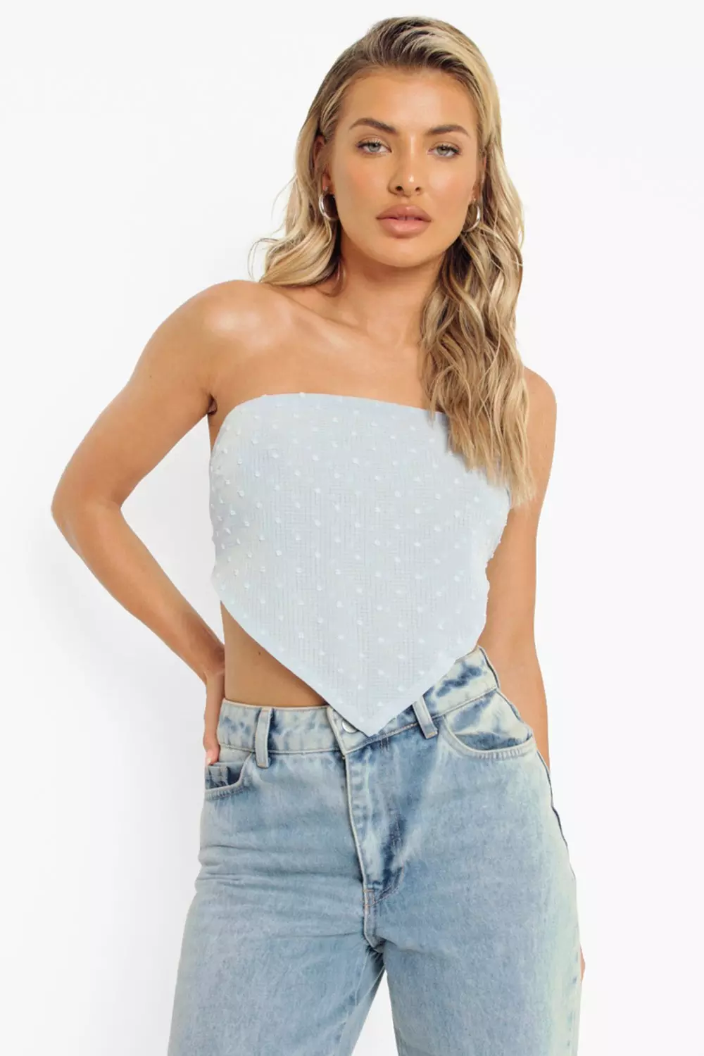 Pale blue Dobby Mesh Scarf Top alternative image