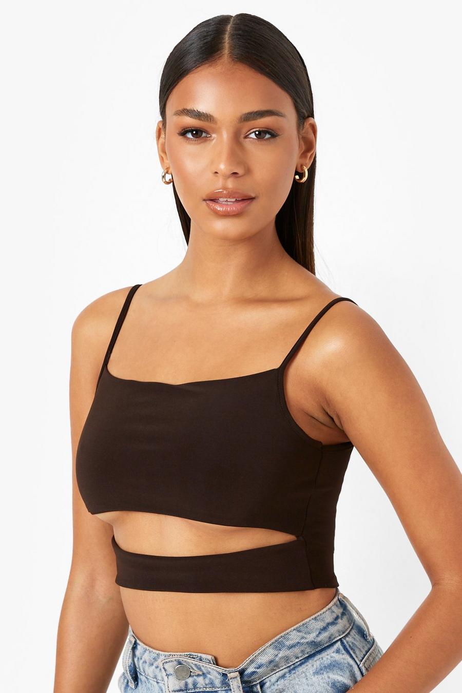 Chocolate Double Layer Slinky Cut Out Square Cami Top image number 1