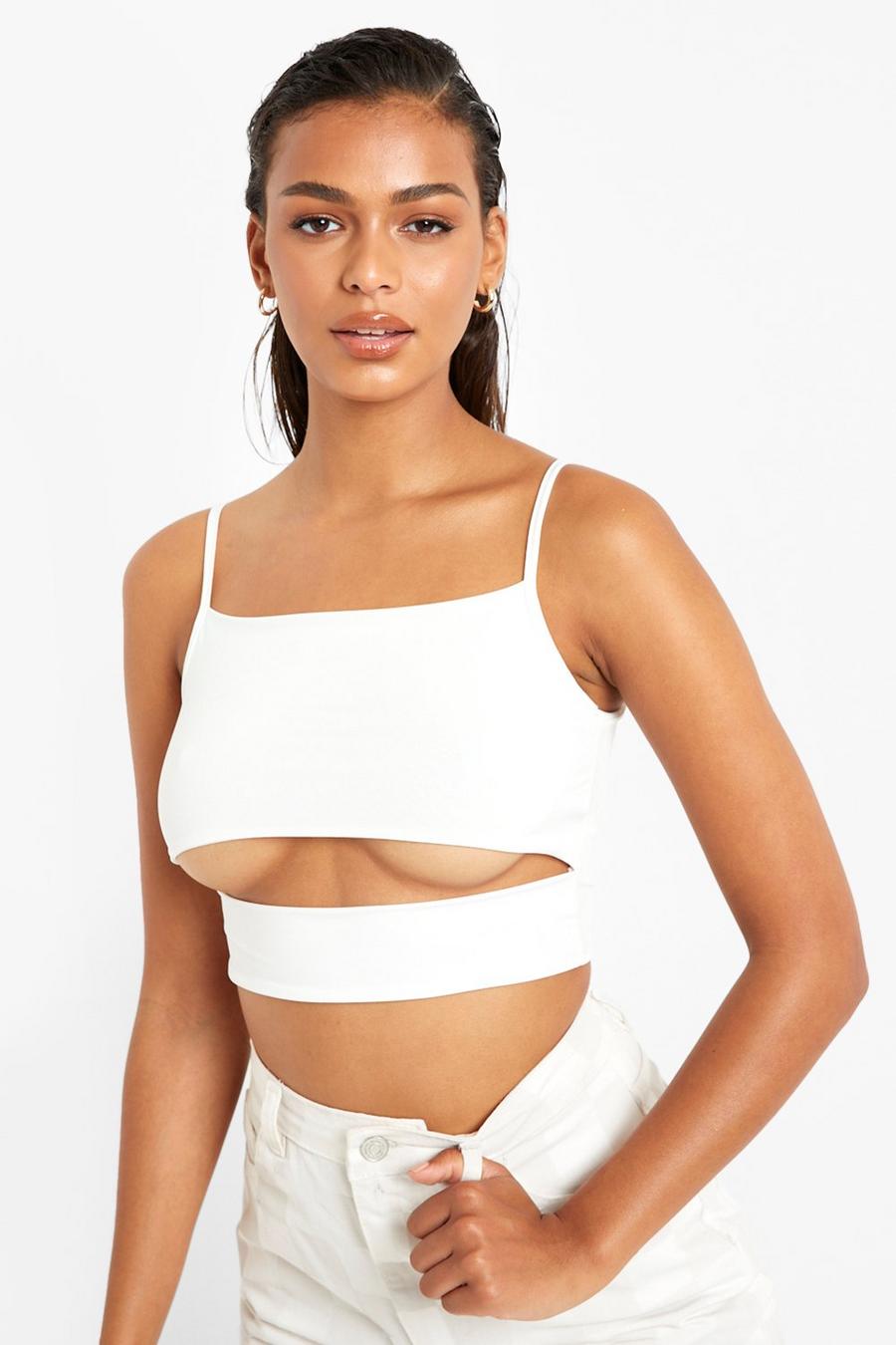 White Double Layer Slinky Cut Out Square Cami Top image number 1