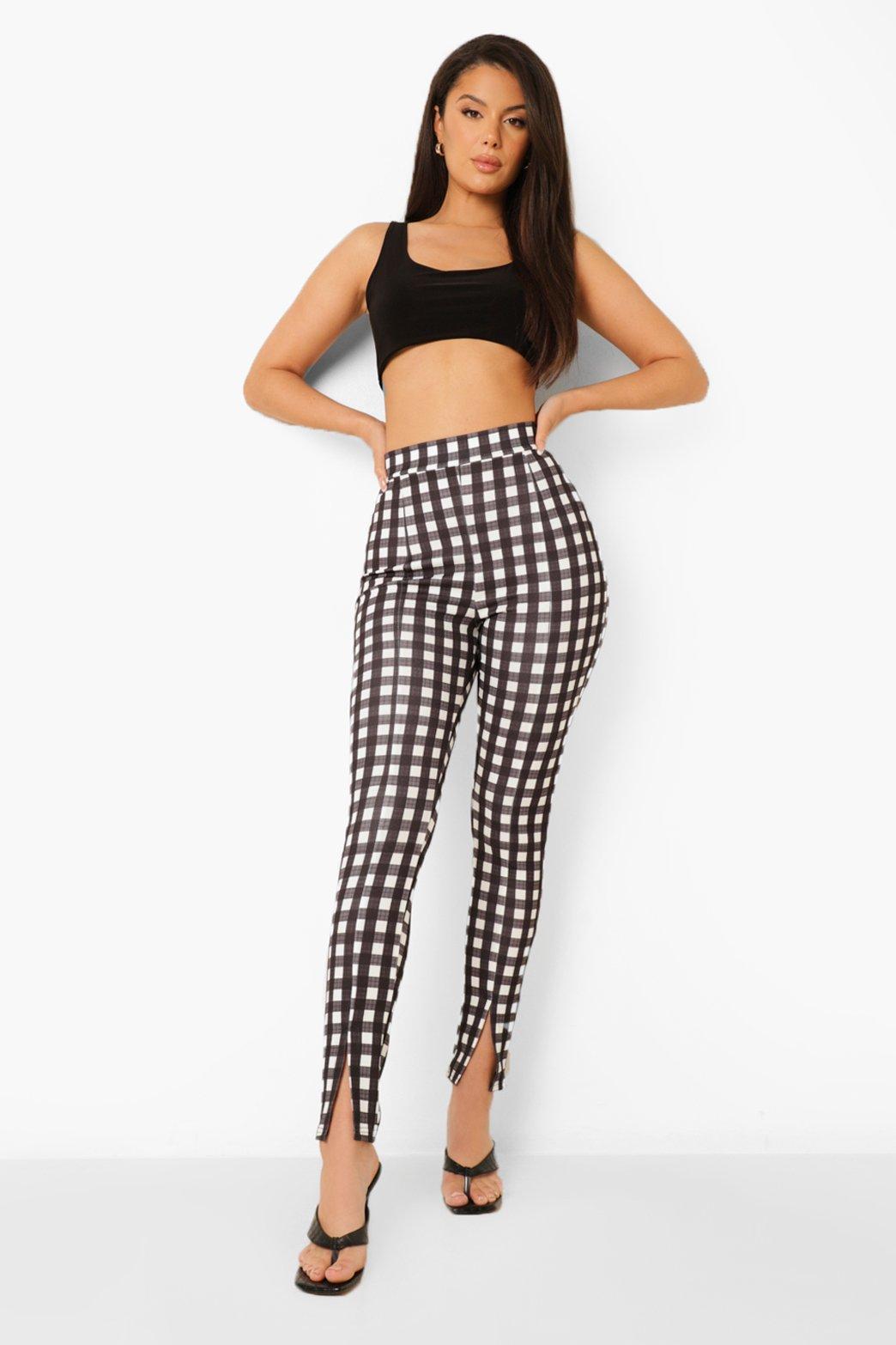 Gingham Split Hem Skinny Pants