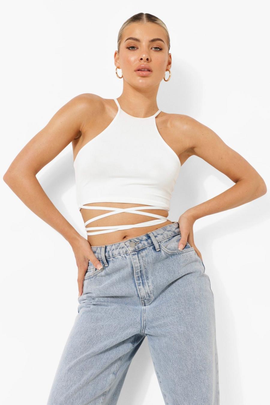 Crop top moulant cache-coeur, White image number 1
